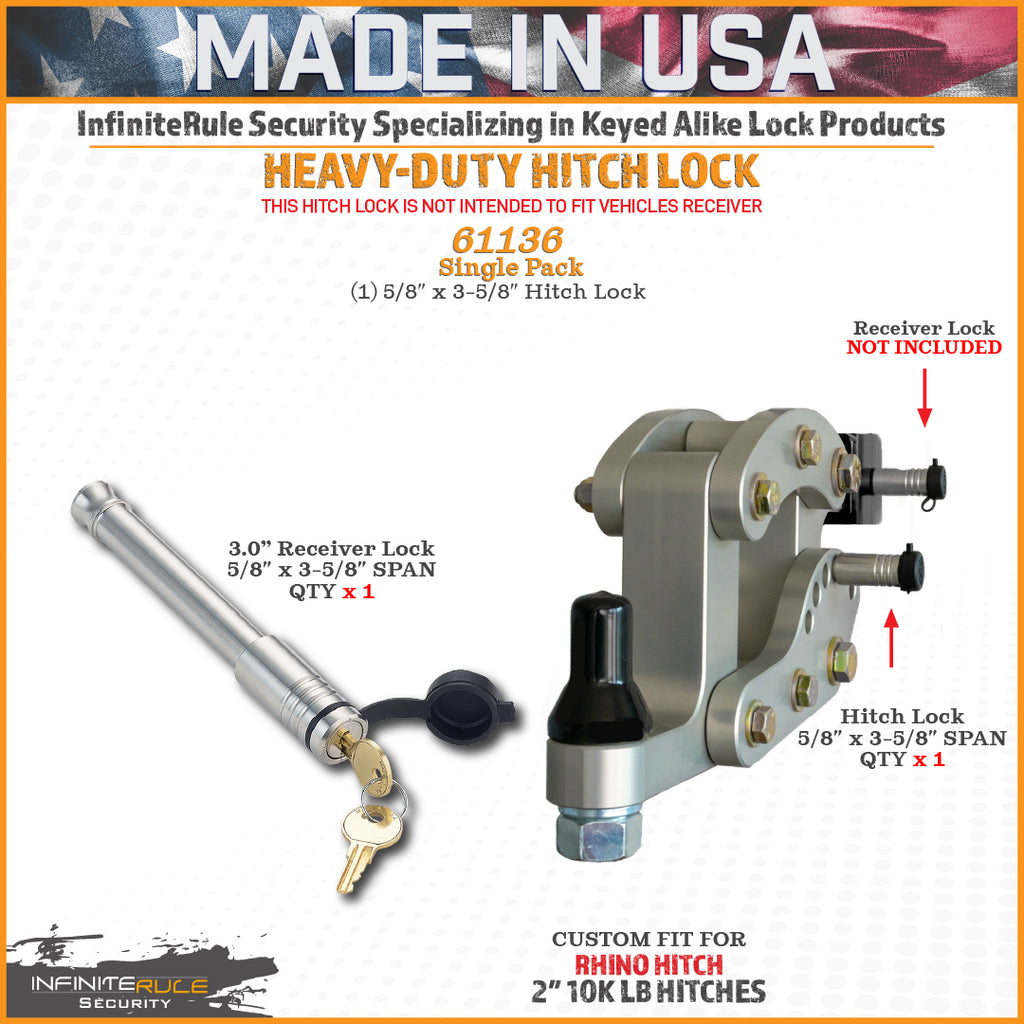 61136 | Hitch Lock For Rhino Hitch 2.0" 10K LB Hitch - Fits Adjustable Ball Mount Only - DOES NOT FIT Vehicle Receiver