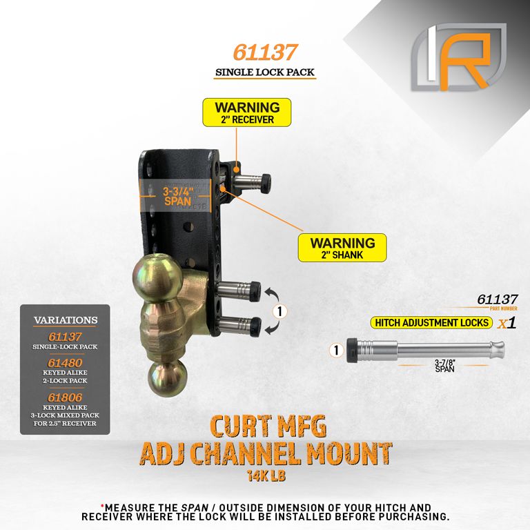 61137 | Hitch Lock For Curt 2.0" Adjustable Channel Mount 14K LB Hitch - Fits Adjustable Ball Mount Only - DOES NOT FIT Vehic