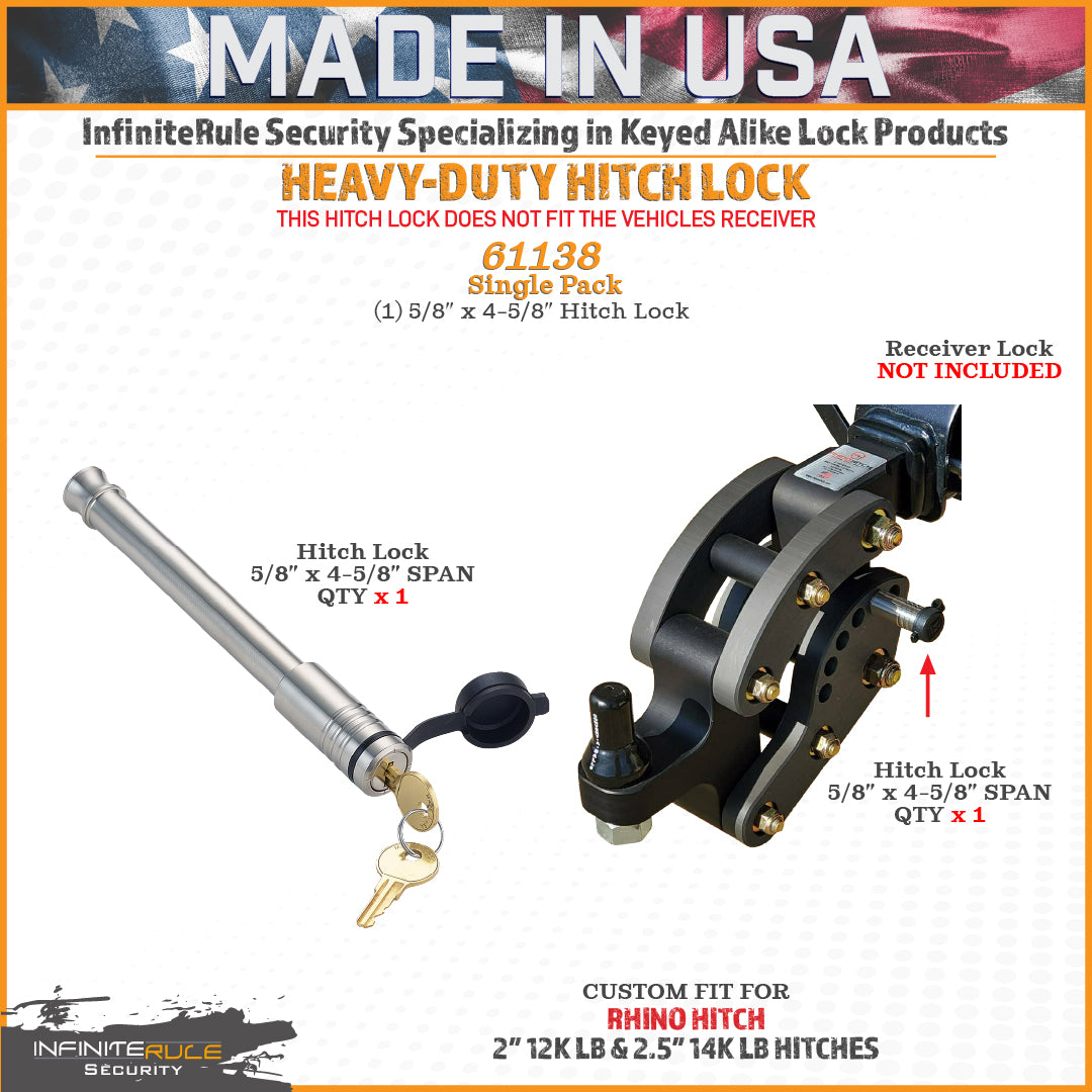 61138 | Hitch Lock For Rhino Hitch 2.0" 12K & 2.5" 14K LB Hitches - Fits Adjustable Ball Mount Only - DOES NOT FIT Vehicle Re