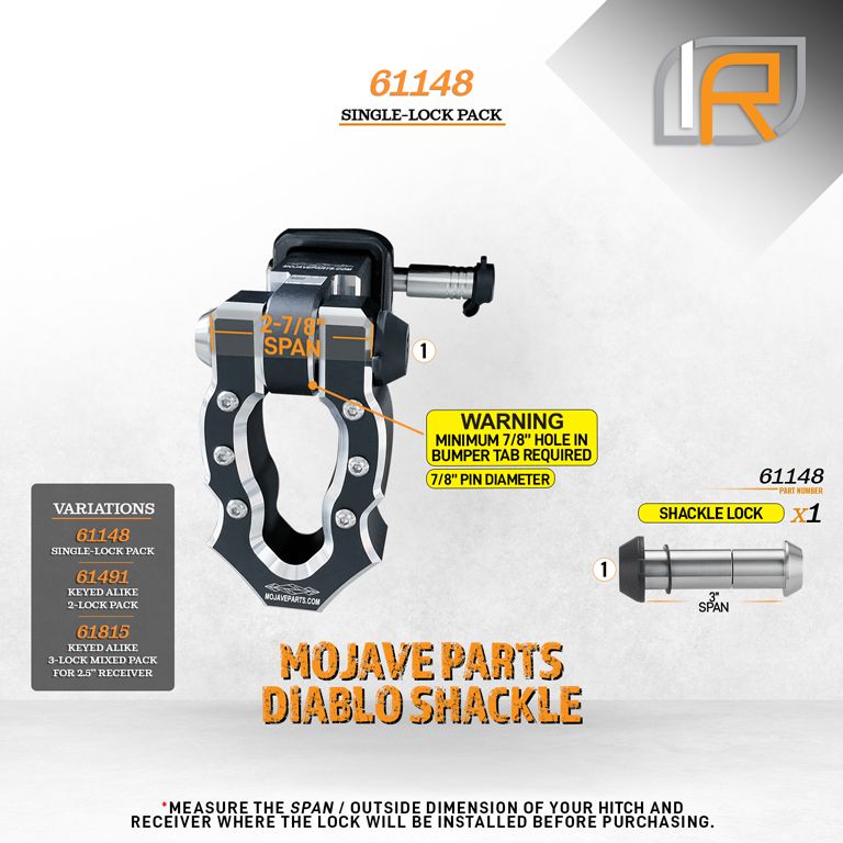 61148 | Shackle Lock For Mojave Parts Diablo Shackle - DOES NOT FIT OTHER STYLE HOOKS & SHACKLES