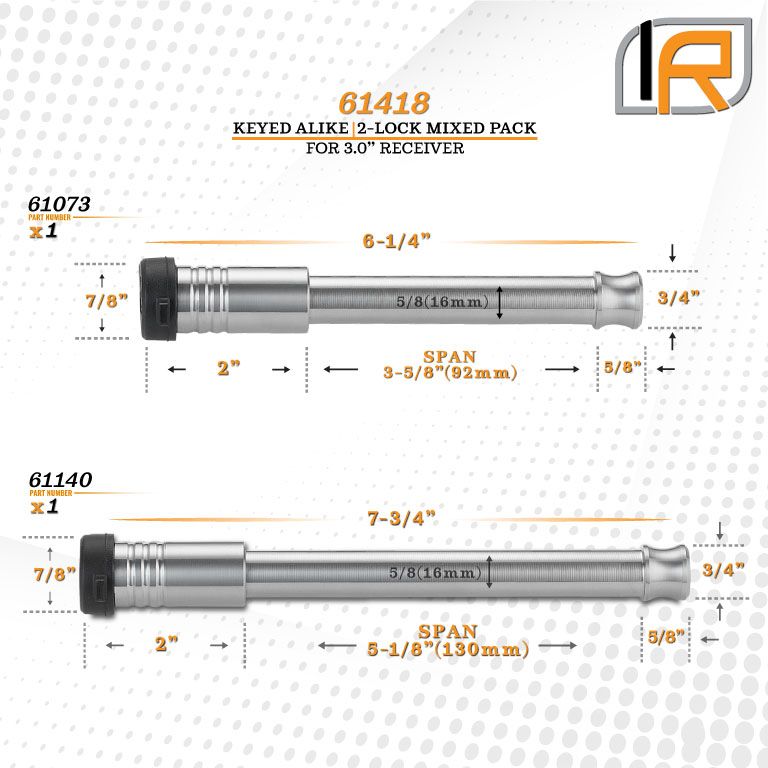 61418 | 2 Pack Mixed 3.0, Keyed Alike, Hitch Lock For Fastway Flash E Series 2.5" HD Ball Mount Hitch - Includes Lock For 3.0