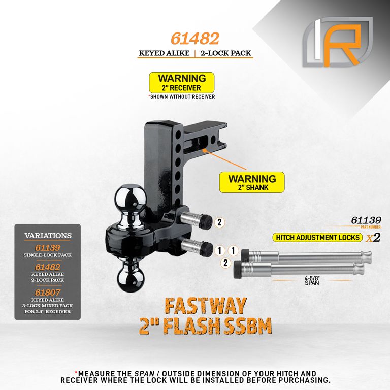 61482 | 2 Pack, Keyed Alike, Hitch Locks For Fastway SSBM 2.0" Solid Steel Ball Mount Hitch - Fits Adjustable Ball Mount Only