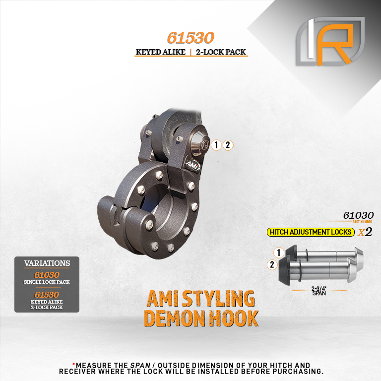61530 | 2 Pack, Keyed Alike, Hook Locks For AMI Styling Demon Hook - Hook - DOES NOT FIT OTHER STYLE HOOKS & SHACKLES