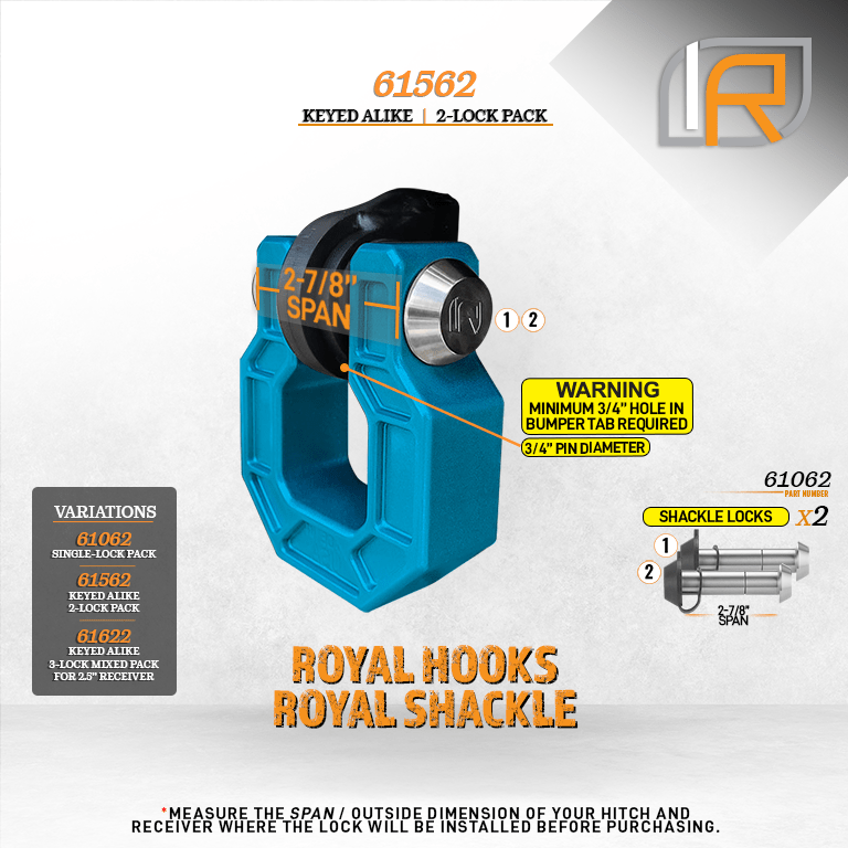 61562 | 2 Pack, Keyed Alike, Shackle-Hook Locks For Royal Hooks Royal Shackle & Show Hook - DOES NOT FIT OTHER STYLE HOOKS & 