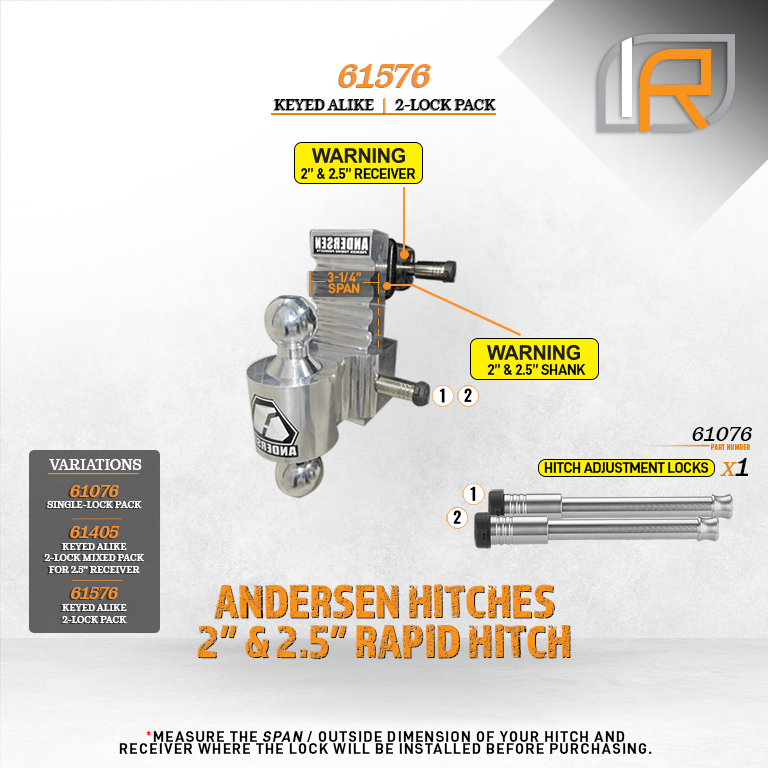 61576 | 2 Pack, Keyed Alike, Hitch Locks For Andersen Rapid Drop Hitch - Fits Adjustable Ball Mount Only - DOES NOT FIT Vehic