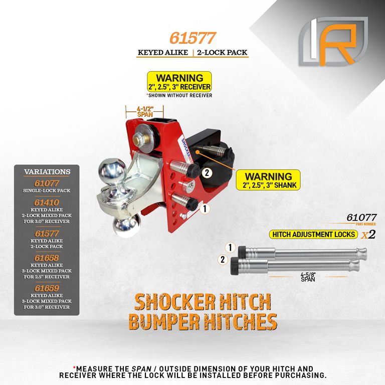 61577 | 2 Pack, Keyed Alike, Hitch Locks For Shocker Hitch Bumper Hitch - Fits Adjustable Ball Mount Only - DOES NOT FIT Vehi