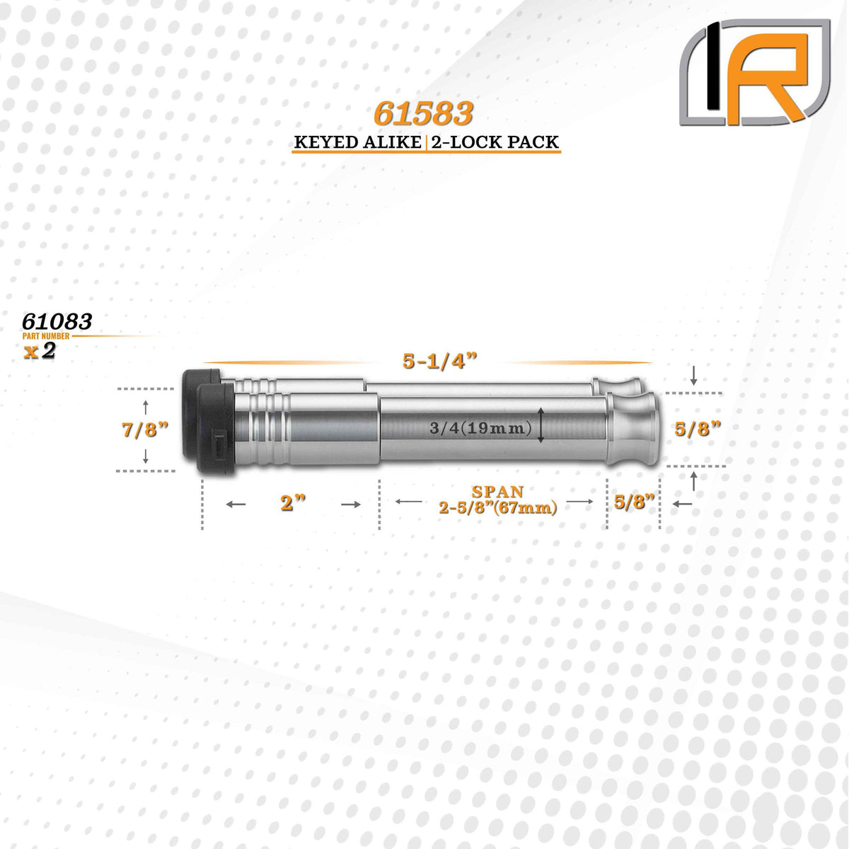 61583 | 2 Pack, Keyed Alike, Hitch Locks For General Purpose Hitch - (3/4" x 2-5/8" Span)