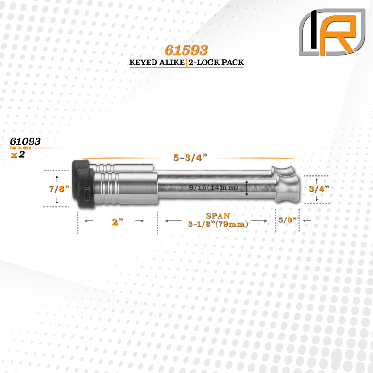 61593 | 2 Pack, Keyed Alike, Hitch Locks For General Purpose Hitch - (9/16" x 3-1/8" Span)