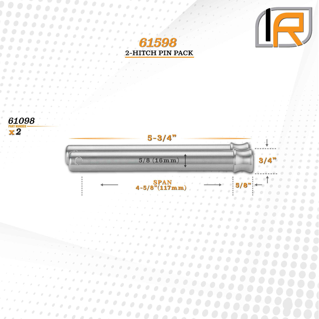 61598 | 2 Pack Hitch Pins For B&W 2.0" & 2.5" Tow & Stow 10K LB & 18K LB - Fits Adjustable Ball Mount Only - DOES NOT FIT Veh