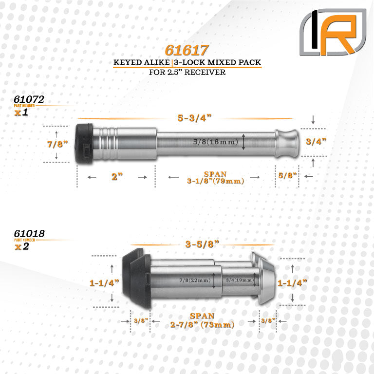 61617 | 3 Pack Mixed 2.5, Keyed Alike, Shackle Locks For Monster Hooks Reaper Shackle - Includes Lock For 2.5" Receiver - DOE
