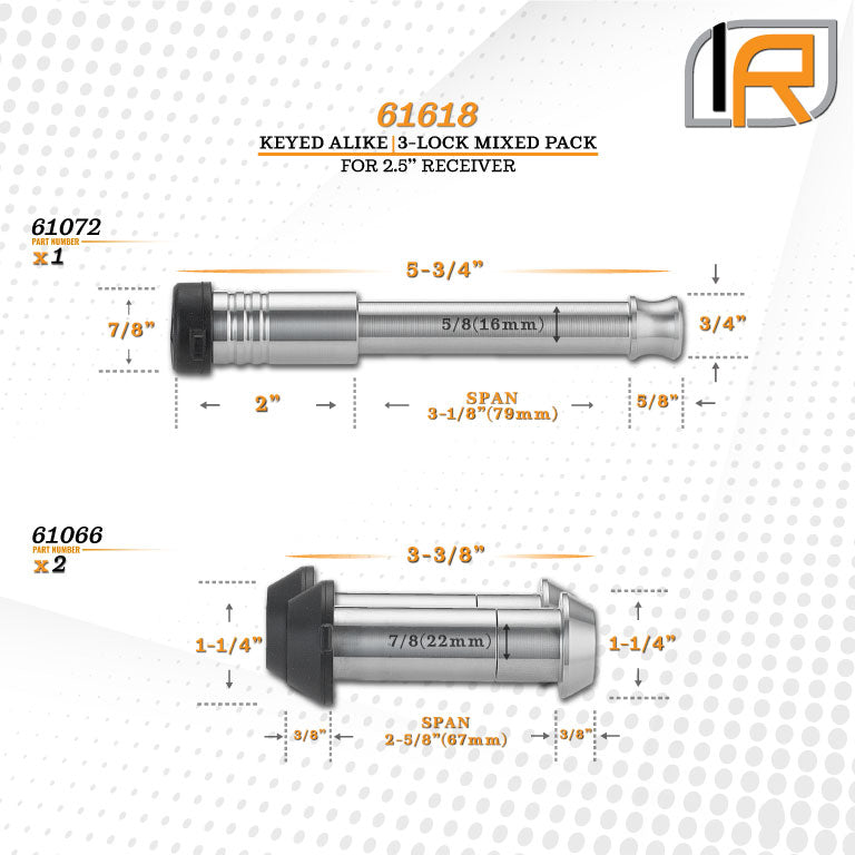 61618 | 3 Pack Mixed 2.5, Keyed Alike, Shackle Locks For General Purpose Shackle - (7/8" x 2-5/8" Span) - Includes Lock For 2