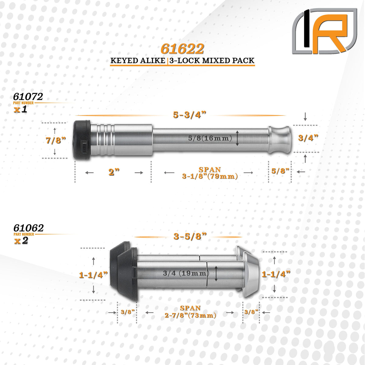 61622 | 3 Pack Mixed 2.5, Keyed Alike, Shackle-Hook Locks For Royal Hooks Royal Shackle & Show Hook - Includes Lock For 2.5" 