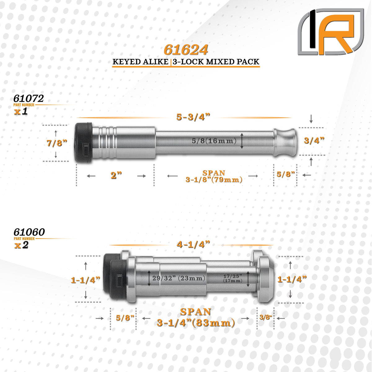 61624 | 3 Pack Mixed 2.5, Keyed Alike, Shackle Locks For Warn Epic Hyperlink Dual Link Shackle - Includes Lock For 2.5" Recei