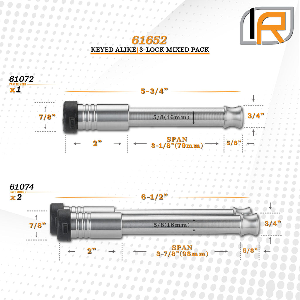 61652 | 3 Pack Mixed 2.5, Keyed Alike, Hitch Locks For BulletProof 2.0", 2.5", & 3.0" Drop Hitch - Includes Lock For 2.5" Rec