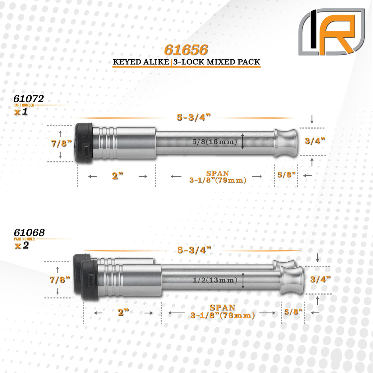 61656 | 3 Pack Mixed 2.5, Keyed Alike, Tow Bar Locks For Blue Ox Triple Lug Tow Bar Adapter - Includes Lock For 2.5" Receiver