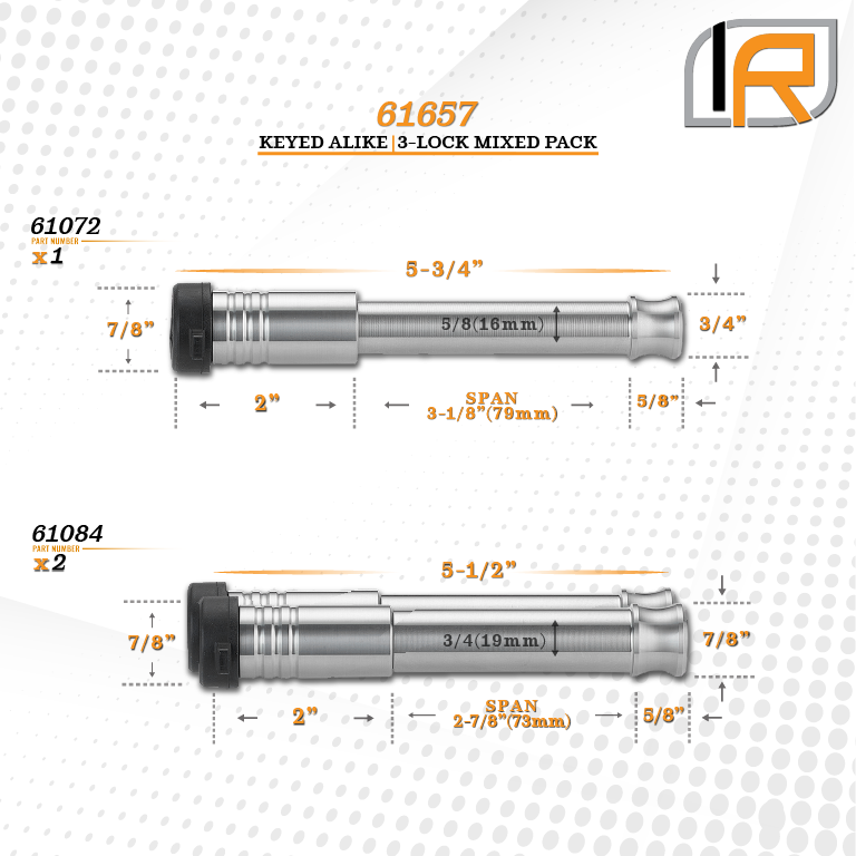 61657 | 3 Pack Mixed 2.5, Keyed Alike, Hitch Locks For Curt Rebellion XD Adjustable Cushion Hitch - Includes Lock For 2.5" Re