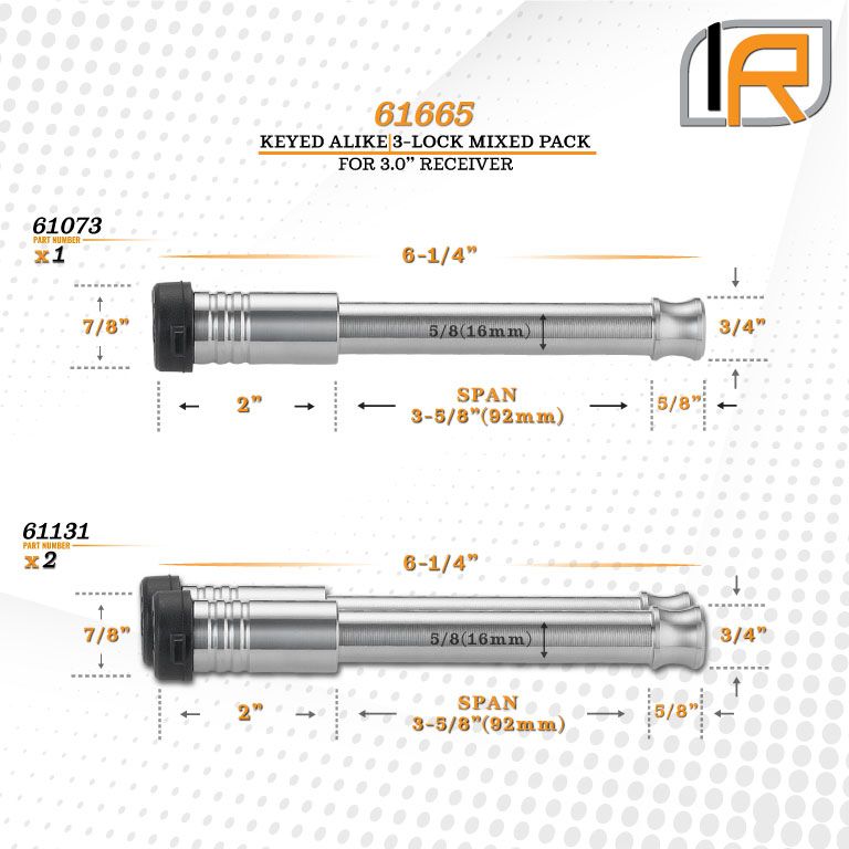 61665 | 3 Pack Mixed 3.0, Keyed Alike, Hitch Locks For Blue Ox Adjustable Ball Mount - Includes Lock For 3.0" Receiver