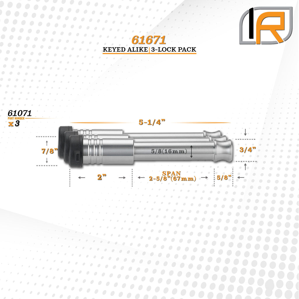 61671 | 3 Pack, Keyed Alike, Receiver Locks For 2.0" Receiver - Clas III, IV - DOES NOT FIT 2015+ Toyota 2.0" Receiver