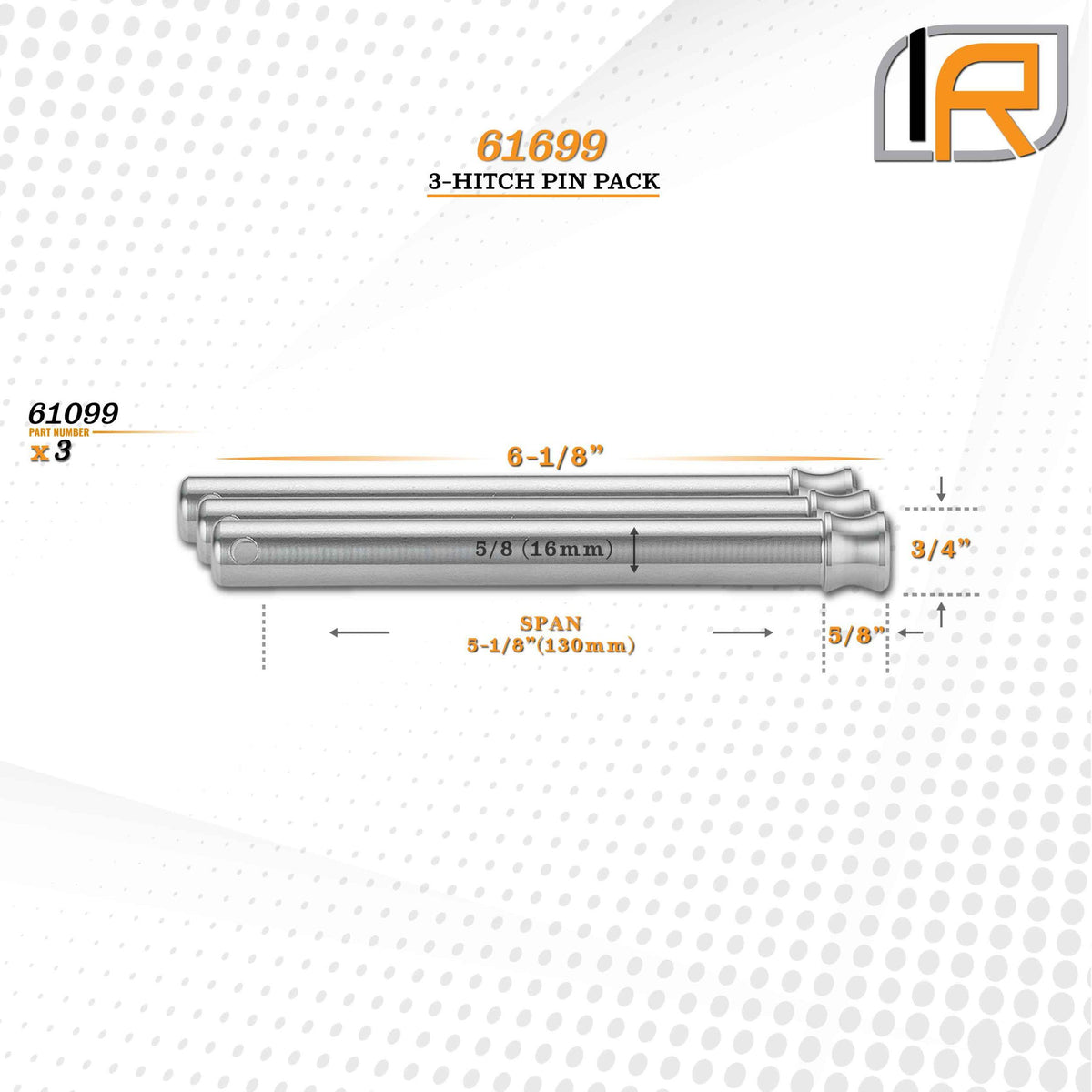 61699 | 3 Pack Hitch Pins For Rhino Hitch 3.0" Adjustable Hitch - Fits Adjustable Ball Mount Only - DOES NOT FIT Vehicle Rece