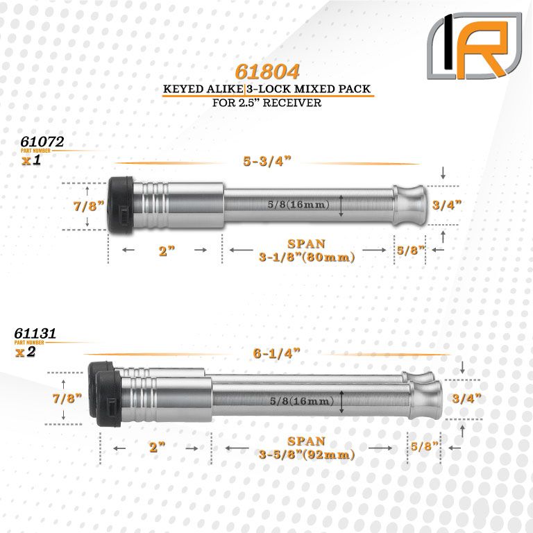 61804 | 3 Pack Mixed 2.5, Keyed Alike, Hitch Locks For Blue Ox Adjustable Ball Mount - Includes Lock For 2.5" Receiver