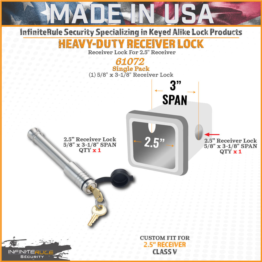 61072 | Receiver Lock For 2.0" & 2.5" Receiver - Class III, IV, V