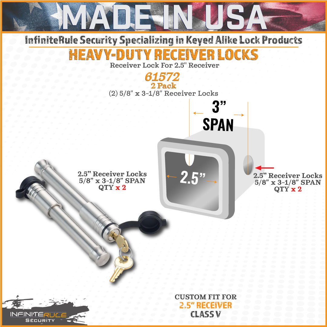 61572 | 2 Pack, Keyed Alike, Receiver Locks For 2.0" & 2.5" Receiver - Class III, IV, V