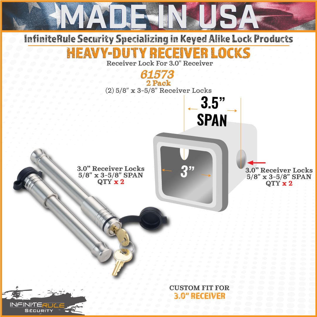 61573 | 2 Pack, Keyed Alike, Receiver Locks For 3.0" Receiver