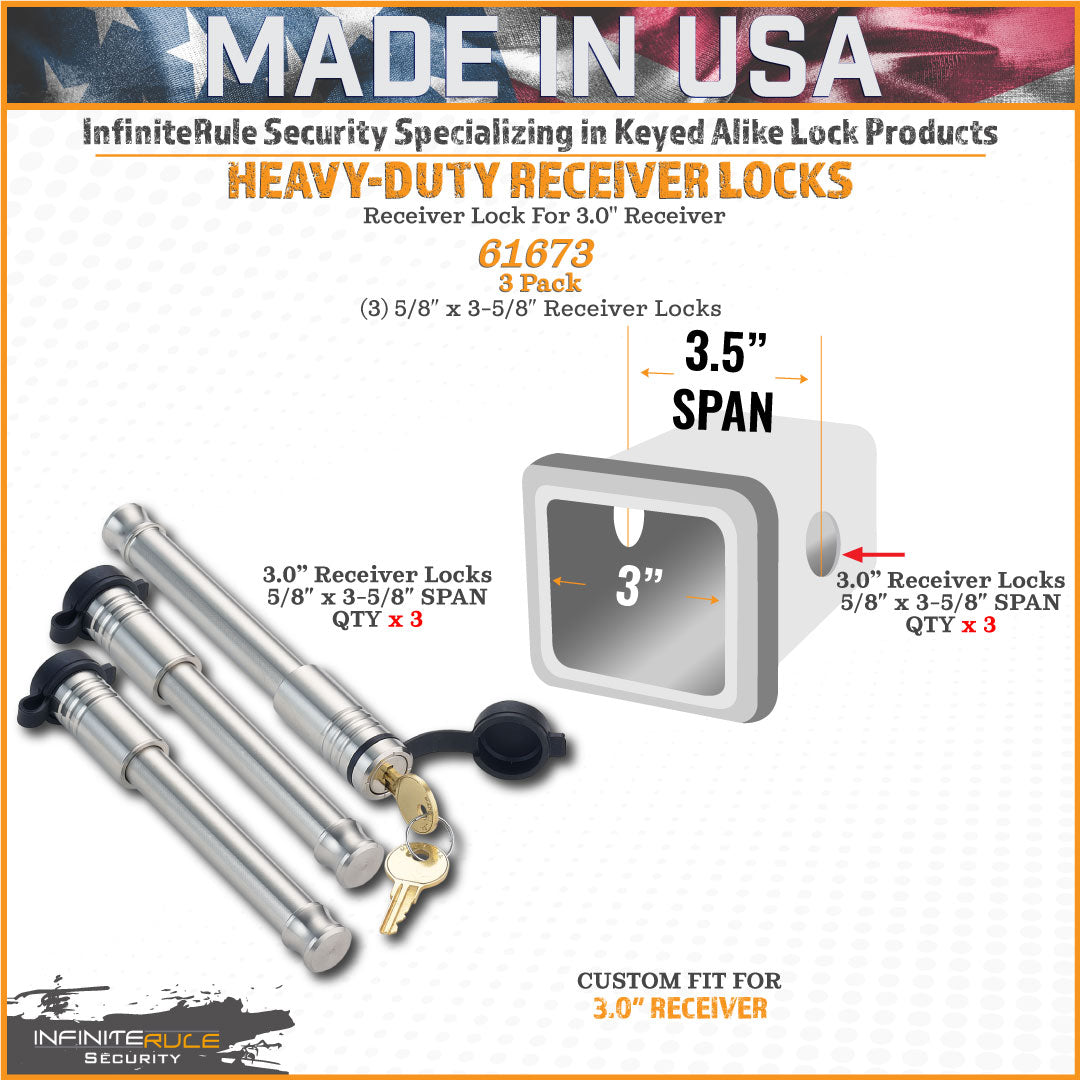 61673 | 3 Pack, Keyed Alike, Receiver Locks For 3.0" Receiver