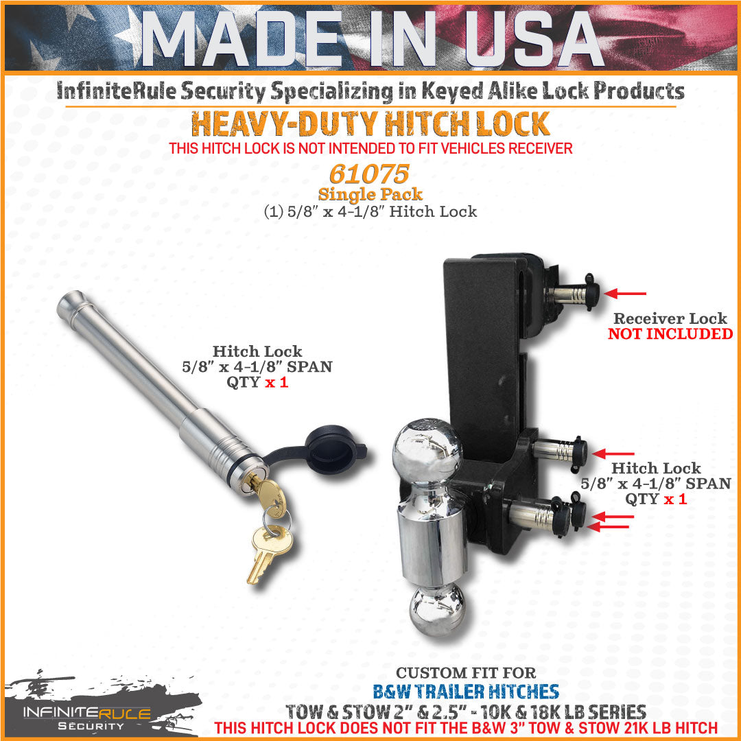 61075 | Hitch Lock For B&W 2.0" & 2.5" Tow & Stow 10K LB & 18K LB - Fits Adjustable Ball Mount Only - DOES NOT FIT Vehicle Re
