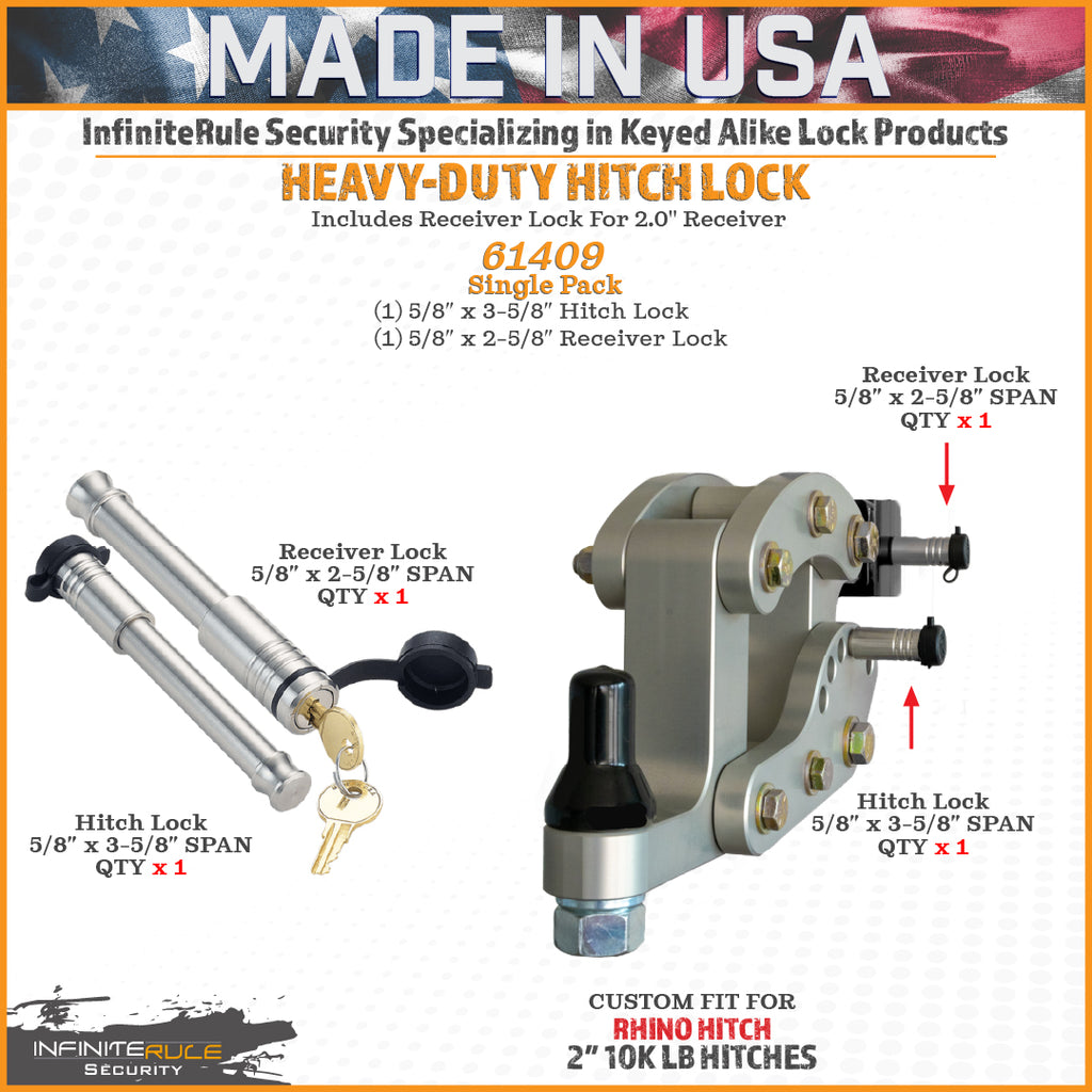 61409 | 2 Pack Mixed 2.0, Keyed Alike, Hitch Lock For Rhino Hitch 2.0" 10K LB Hitch - Includes Lock For 2.0" Receiver - DOES 
