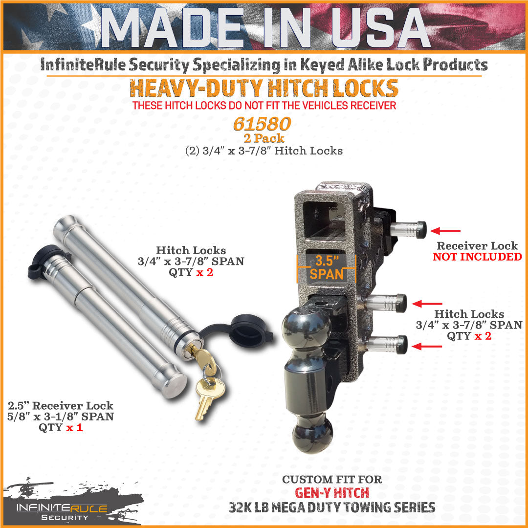 61580 | 2 Pack, Keyed Alike, Hitch Locks For Gen-Y Hitch Mega Duty 32K LB Series - Fits Adjustable Ball Mount Only - DOES NOT