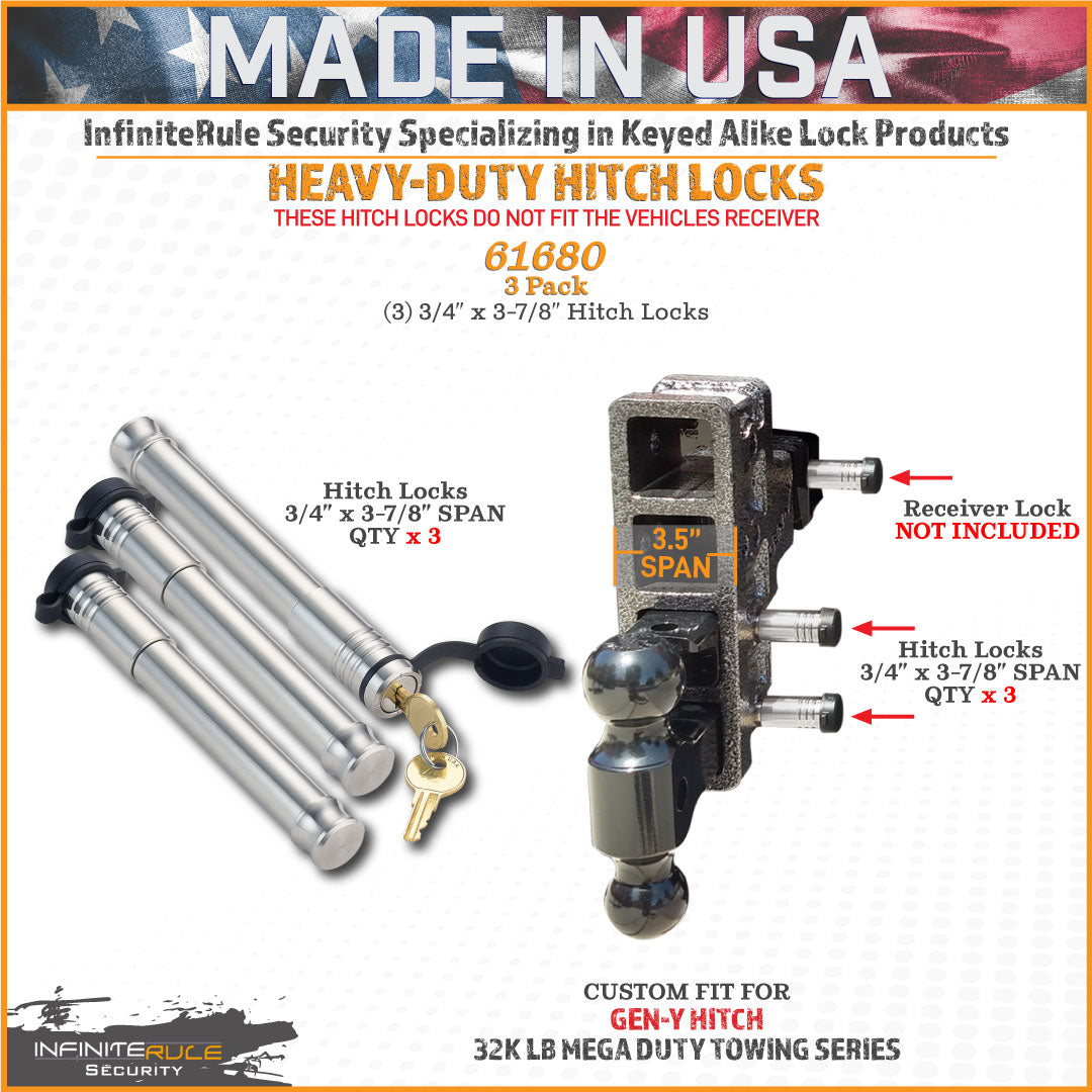 61680 | 3 Pack, Keyed Alike, Hitch Locks For Gen-Y Hitch Mega Duty 32K LB Series - Fits Adjustable Ball Mount Only - DOES NOT
