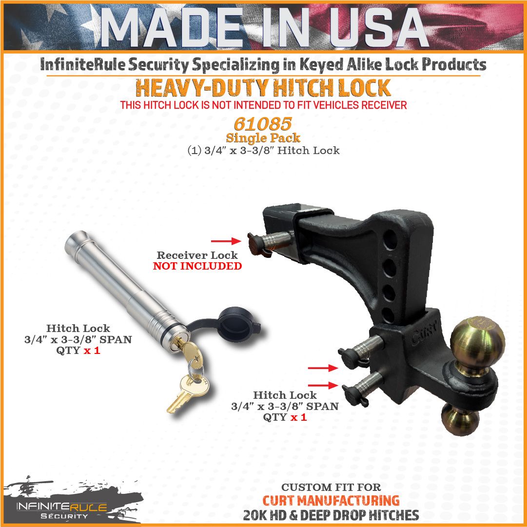 61085 | Hitch Lock For Curt 2.0" Deep Drop Adjustable Trailer Ball Mount 15K LB Hitch - Fits Adjustable Ball Mount Only - DOE