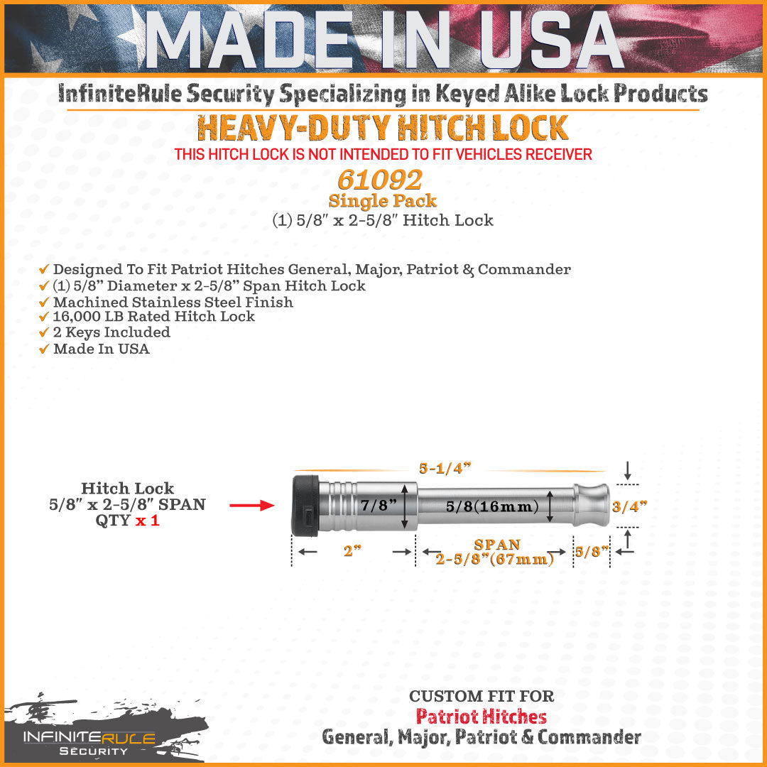 61092 | Hitch Lock For Patriot Hitches General, Major, Patriot & Commander