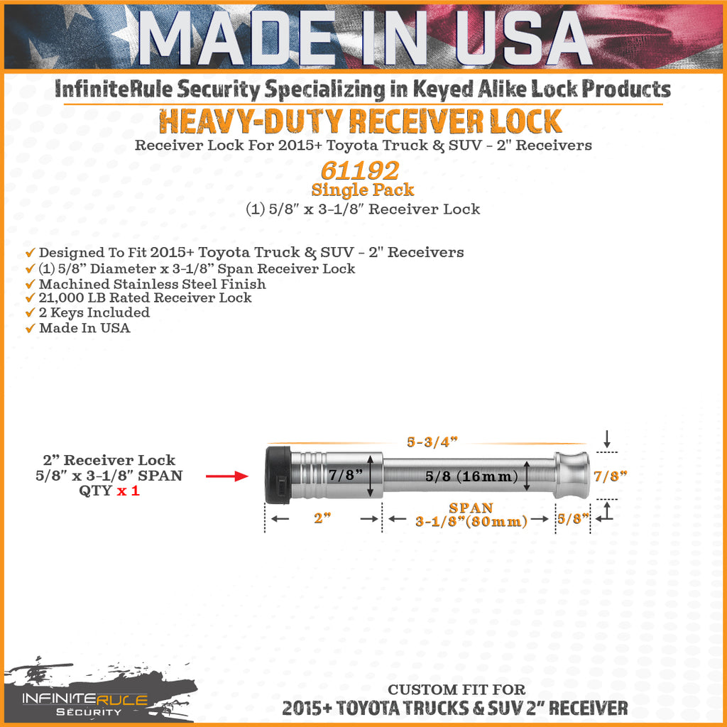 61192 | Receiver Lock For 2015+ Toyota Truck & SUV - 2" Receivers