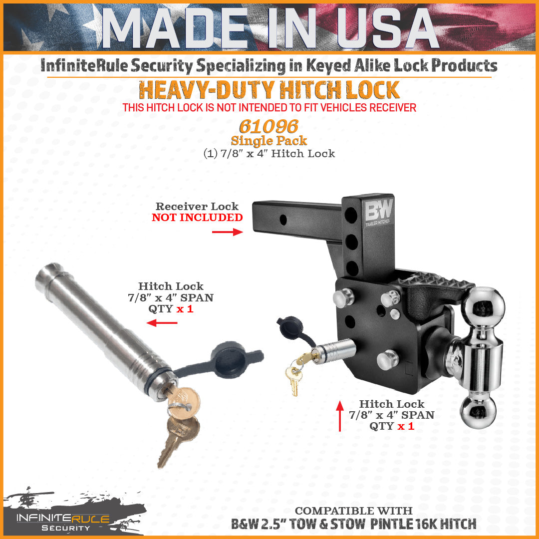 61096 | Hitch Lock For B&W 2.5" Tow & Stow Pintle 16K Hitch - Fits Adjustable Ball Mount Only - DOES NOT FIT Vehicle Receiver