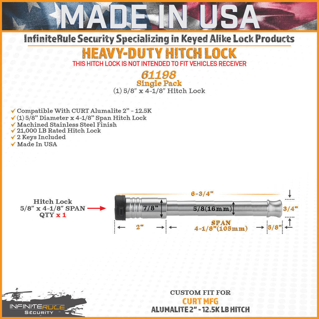 61198 | Hitch Lock For Curt Alumalite Adjustable Hitch 2" 12.5K LB - Fits Adjustable Ball Mount Only - DOES NOT FIT Vehicle R