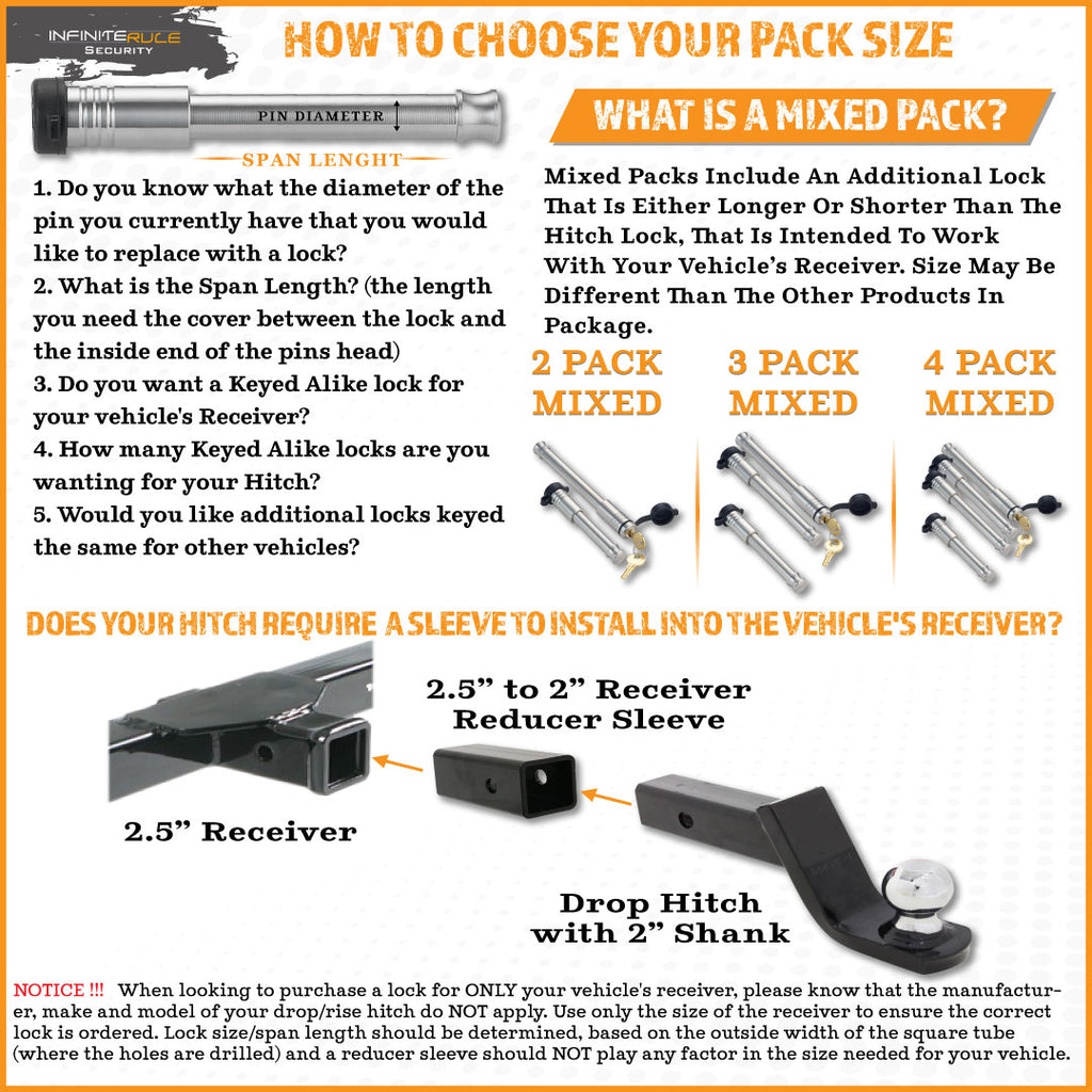 61494 | 2 Pack Mixed 2.5, Keyed Alike, Hitch Locks For Gen-Y Hitch Phantom-X 10K & Phantom 5K Hitches - Includes Lock For 2.5