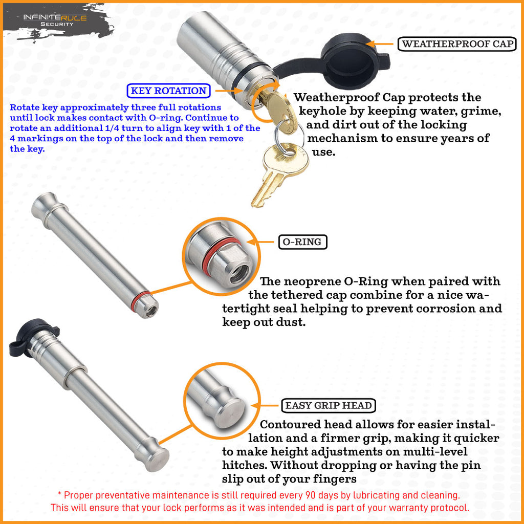 61575 | 2 Pack, Keyed Alike, Hitch Locks For B&W 2.0" & 2.5" Tow & Stow 10K LB & 18K LB - Fits Adjustable Ball Mount Only - D