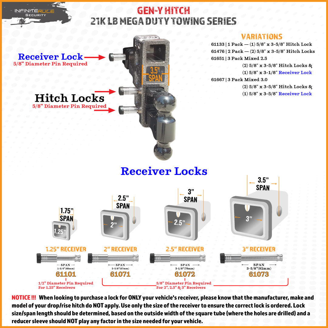 61133 | Hitch Lock For Gen-Y Hitch Mega Duty 21K LB Series - Fits Adjustable Ball Mount Only - DOES NOT FIT Vehicle Receiver